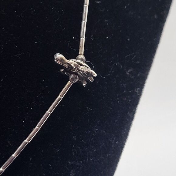 Native American Sterling Silver Dainty Turtle Choker Collar Necklace 16in - Picture 3 of 6